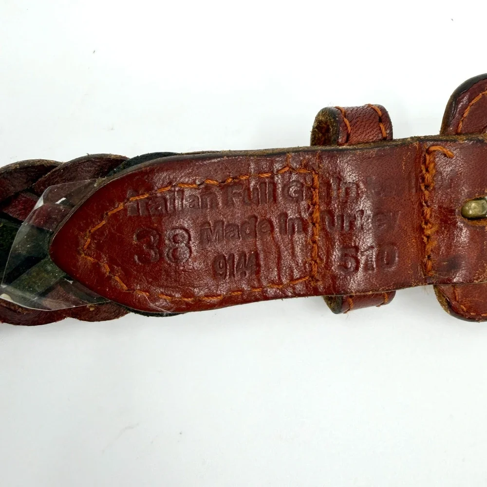 Vintage 90s Braided Red Black Green Genuine Italian Leather Belt